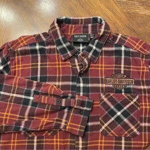 Harley-Davidson Men's Red Plaid Button Down Shirt XL 100% cotton